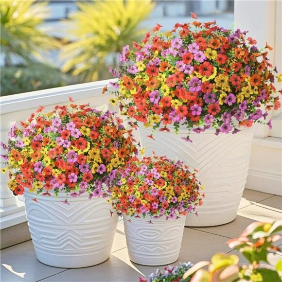 Set of 12 Outdoor Artificial Flowers UV Resistant Fake Plants for Porch Decor - Picture 2 of 7